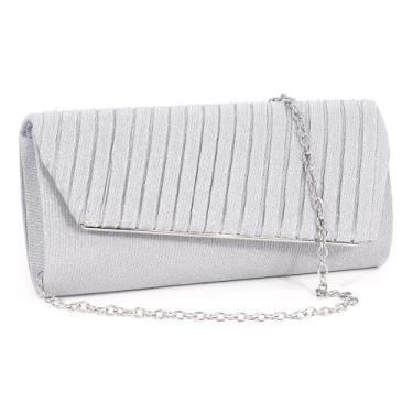 Imagem de Elenint Bolsa feminina plissada brilhante com glitter clutch bolsa envelope noite bolsas para festa de casamento formatura, Plissada Brilhante Brilhante Prata, One Size