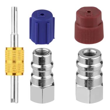 Imagem de PEUTIER 2 kits de conversão R12 para R134a de alta/baixa pressão R12 para R134a AC Kits adaptadores de adaptação R12 para R134a Adaptador com chave de núcleo de válvula para sistema de refrigeração de