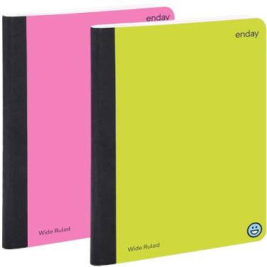 Imagem de Cadernos de composição, papel pautado largo, caderno de composição de capa dura, livros de composição forrados premium, caderno pautado de 100 folhas, rosa e amarelo (embalagem com 2) - por Enday