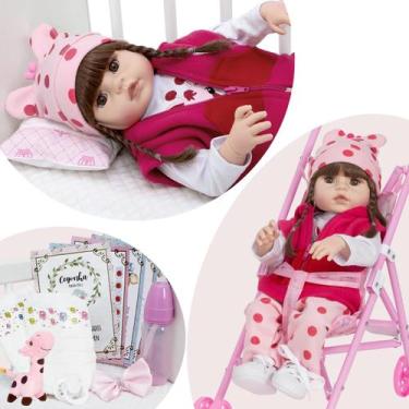 Imagem de Bebe Reborn Realista Girafinha Cabelo Castanho Com Carrinho - Cegonha 