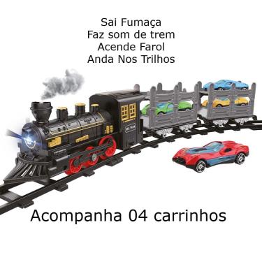 Imagem de Trem Locomotiva Trenzinho Cargueiro Anda Trilhos Sai Fumaça Farol Sons