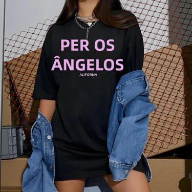 Imagem de Camiseta Oversized Feminina Los Angeles - Manga Curta Respirável - Est