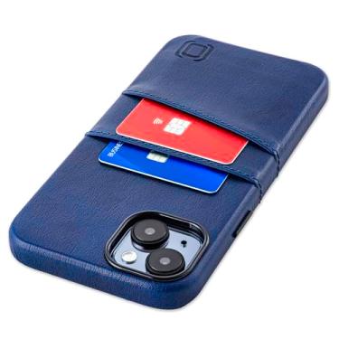 Imagem de Dockem Capa para cartão para iPhone 15 Plus com placa de metal integrada para montagem magnética e 2 bolsos para porta-cartões: capa carteira de couro sintético premium Exec M2 (iPhone 15 Plus, azul marinho)