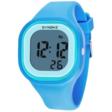 Imagem de Gosasa Relógios esportivos digitais masculinos e femininos LED Electron 50 m à prova d'água luminoso relógio de silicone, Azul, alça