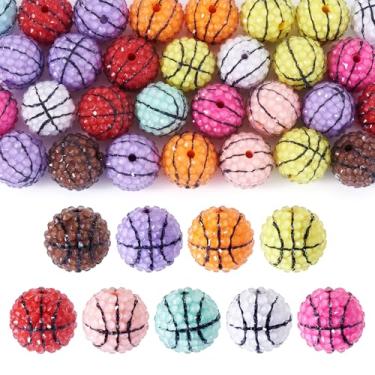 Imagem de KISSITTY 30 peças 20 mm bola esportiva tema resina strass contas grossas brilhantes basquete redondo solto pingentes de futebol para canetas faça-você-mesmo, brincos, joias, cordões, chaveiros