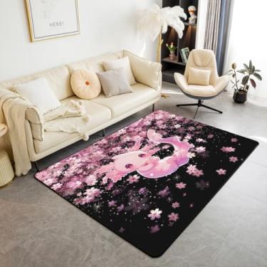 Imagem de Feelyou Bonito Axolotl Tapete de sala de estar infantil flores de cerejeira tapete decorativo salamandra de desenho animado 3x5 para decoração de quarto feminino masculino rosa kawaii oceano marinho