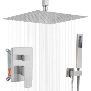 Imagem de JingGang Sistema De Chuveiro Níquel Escovado 16 Polegadas Para Montagem No Teto, Conjunto Luxo Com Misturador Chuva Banheiro, Teto Efeito (Contém Torneira Corpo Válvula E Acabamento)