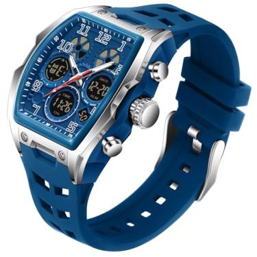 Imagem de Relógios masculinos exclusivos retangulares militares analógicos digitais esportivos ao ar livre relógio de pulso branco com alarme, cronômetro, contagem regressiva, carrilhão de hora em hora, relógio