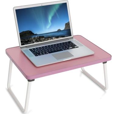 Imagem de Bandeja de laptop para cama ou sofá, bandeja portátil para servir café da manhã com pernas dobráveis, mini mesa dobrável e leve, suporte para laptop para trabalhar, ler e escrever, rosa