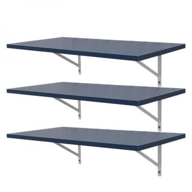 Imagem de Kit 3 Prateleiras 50 X 25cm Azul Com Mão Francesa