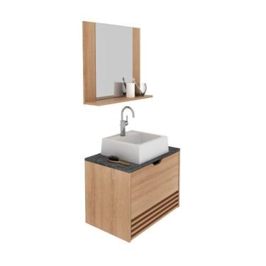 Imagem de Gabinete Suspenso Para Banheiro Com Espelheira 60Cm Marrom