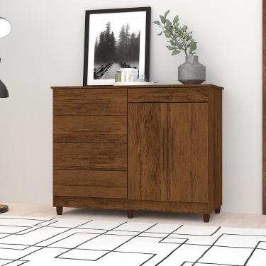 Imagem de Cômoda com Sapateira Sierra 5 Gavetas MDP Puxador em MDF Imbuia Rústico para Quarto