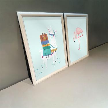 Imagem de Kit 2 Quadros Decorativos Lhama E Flamingo 34x44cm