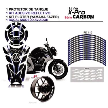 Imagem de Combo Protetor Adesivo Tanque Bocal E Aro Moto Yamaha Fazer Azul Azul