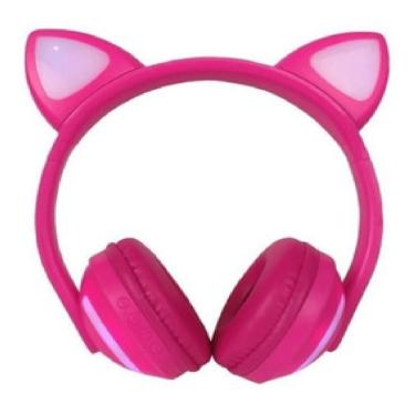 Imagem de Fone De Ouvido Orelha De Gatinha Com 7 Cores Led Headphone Bluetooth P2 Rosa
