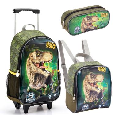 Imagem de Kit Mochila Rodinha Lancheira Estojo Escolar Menino Infantil Dinossauro Rex Seanite