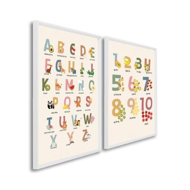Imagem de Quadro Decorativo Alfabeto Didático Infantil Com 2 Telas De Parede Para Quarto Sala Brinquedoteca 60 Branco