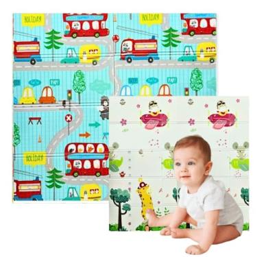 Imagem de Tapete de Atividades Infantil Térmico Tatame Para Bebê Infantil Dobrável Dupla Face Educativo Emborrachado Antiderrapante Tapete Infantil de Proteção. Fácil de Transportar e Guardar, Util em Quarto, Sala, Escola, Berçarios, Parques (1,80x1,50) Grande (Bus / Aviador)