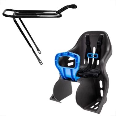 Imagem de Cadeirinha Traseira Infantil Preta E Azul Resistente 25Kg + Garupa Bagageiro Dobravel Aço Aro 26