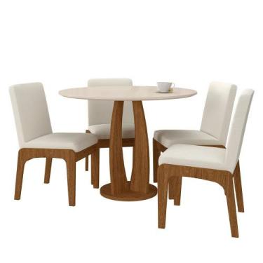 Imagem de Mesa Redonda Houston 4 Cadeiras Estofadas Freijó/off/bouclé Off - M.a 