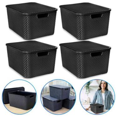 Imagem de Kit 4 Caixas Organizadora Rattan 7 Litros C/ Tampa Preta - Arqplast