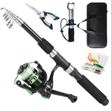 Imagem de Tripquips Vara De Pesca, Conjunto E Carretilha Telescópica 6,9 Pés Com Alicate Equipamento Pinça Labial, Giratória Pré-Carregada 5.2:1 (Lf30 Verde)