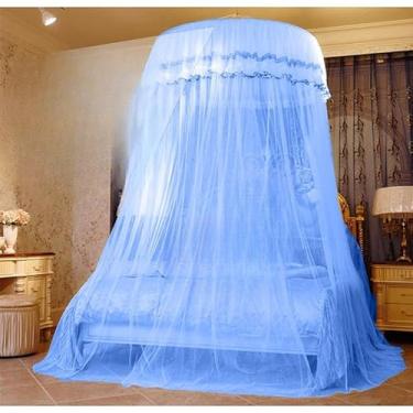 Imagem de Mosquiteiro para Teto Casal - Estilo Indiano com Elástico | Proteção Antimosquitos(Azul)