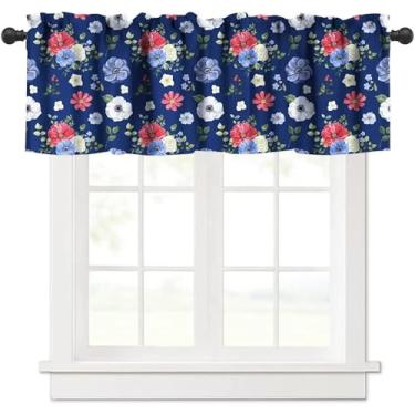 Imagem de Mchenxin Saia floral patriótica aquarela, 4 de julho, dia da independência, vermelho, branco, azul, estampa floral, blackout, tratamento de janela curta, para casa, festa, cozinha, quarto, 137 x 45 cm