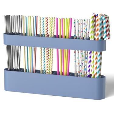 Imagem de Suporte de canudo de silicone para armário com fita adesiva, suporte de canudo para balcão, organizador de armazenamento para canudos, acessórios de armário de bancada de cozinha montados em porta de