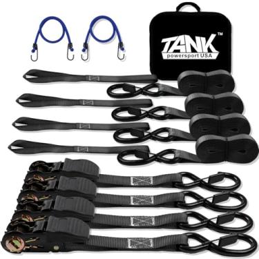 Imagem de Conjunto de alças de catraca resistentes de 10000 libras, conjunto de alças de amarração Tankpower para caminhão, quadriciclo, UTV, reboque, bicicleta, motocicleta, carro, rack de teto - preto