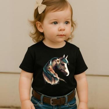 Imagem de Camiseta Feminina Infantil Estampa Cavalo Modinha Nova Tendência Premi