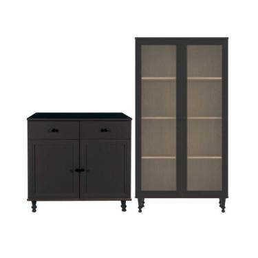 Imagem de Aparador 2gav 2pt + Cristaleira Ditália 2pt R-629 E-957 Cozy, Preto