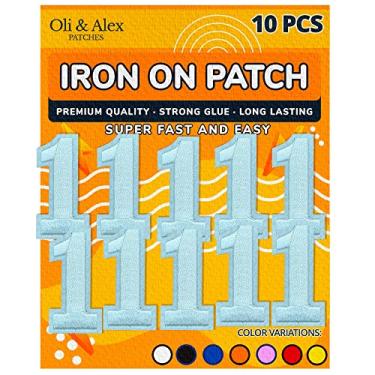 Imagem de Remendos de ferro – Número branco "1" com emblemas de ferro – 10 adesivos de número bordados decorativos para roupas (branco, 1)