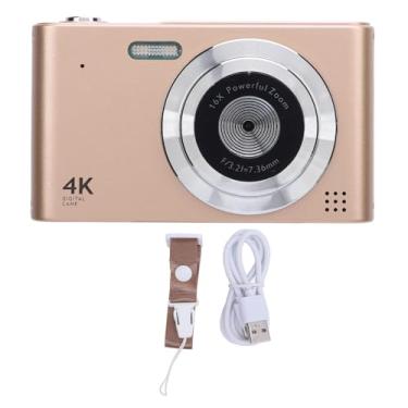 Imagem de Câmera digital Câmera de viagem com compacta de 48mp 4K 48MP com tela IPS de 2,4 polegadas IPS Anti Shake de gravação de vídeo Flash para fotografia ao ar livre (Dourado)