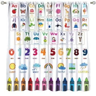 Imagem de Cortinas do alfabeto ABC, desenho animado, animal, educacional, fofo, colorido, decoração escolar, quarto, sala de estar, berçário, sala de aula, tratamento de janela, conjunto com 2 painéis, tamanho