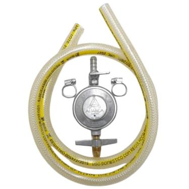 Imagem de Kit Registro de Gás de Cozinha, Regulador, Mangueira 80cm com 2 Abraçadeiras, Compatível com GLP