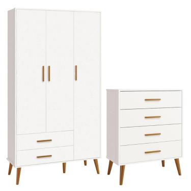 Imagem de Comoda Gaveteiro e Guarda Roupa Isis Retrô 3 Portas Reller