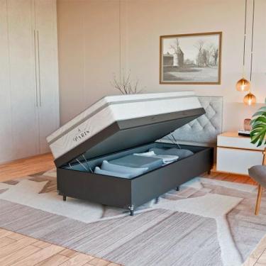 Imagem de Cama Box Baú Solteiro Couro Preto + Colchão Paris Cores - eShop casa, 