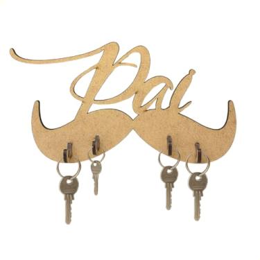 Imagem de Kit 50 Lembrancinhas Porta Chave Mdf Cru Bigode Dia Dos Pais (50 UNIDADES)