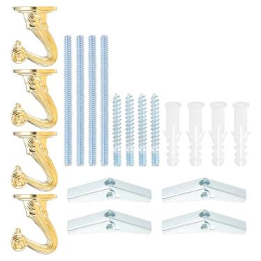Imagem de PATIKIL Ganchos Swag, 4 peças de ganchos de teto resistentes com instalação de ferragens, fixação de parede, ganchos de teto para pendurar lustres de plantas, dourado
