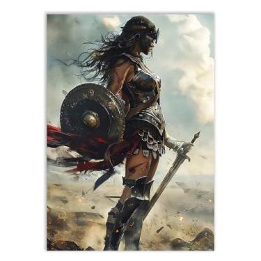 Imagem de Placa Decorativa Muher Soldado Amazona Roma Grécia Ilustração Decoração Poster Quarto Sala