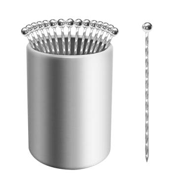 Imagem de Palhetas de coquetel de metal, 15 unidades + kit de suporte, palitos de aço inoxidável 304, espetos de coquetel reutilizáveis, palitos de enfeite Bloody Mary, palitos de martini de metal para