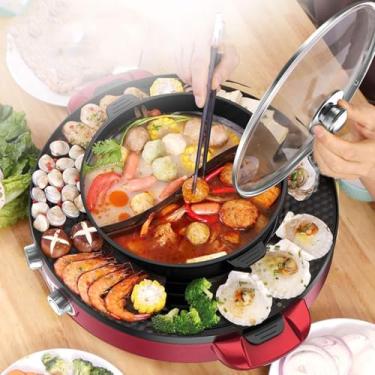 Imagem de Panela Quente Coreana Com Grelha, Churrasqueira Elétrica Panela Quente Interna Multifuncional Antiaderente Ourdoor Churrasco Coreano Sem Fumaça, Panela Shabu Shabu Com Divisor -, Singlepot