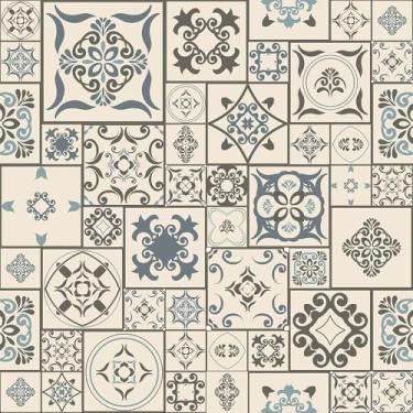 Imagem de Papel De Parede Adesivo Restaurante Azulejo Português Bege 10m