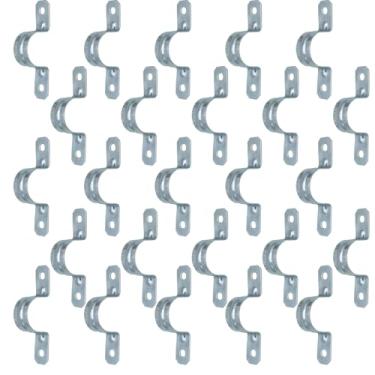 Imagem de Braçadeira de tubo de aço zincado, tubo rígido de aço, braçadeira de tubo de suporte em U de cabo de furos, correias de conduíte elétrico (dois furos, 3/10.2 cm-25pcs)