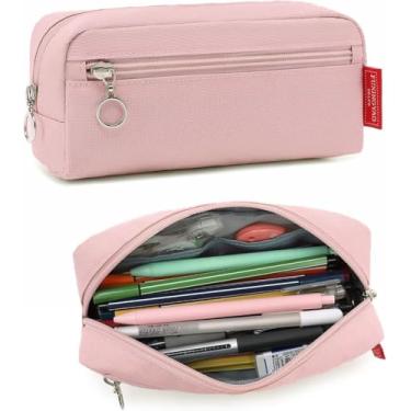 Imagem de FUXINGYAO Big Capacity Pencil Pen Case Office Large Storage Simple Stationery Bag Pouch Holder Box Organizer (pink)