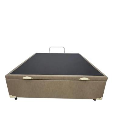 Imagem de Base de Cama Box Bege Com Baú Casal em Linhão Pistão A Gás 1,38x1,88