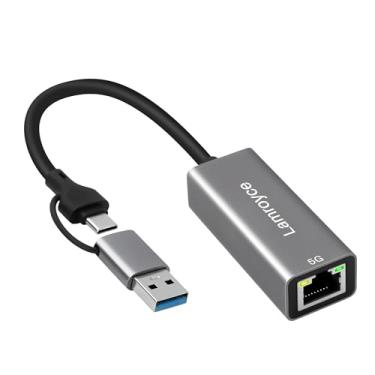 Imagem de Adaptador USB 3.0 para Ethernet 5G, USB C 3.1 para RJ45 5Gigabit LAN (5000Mbps), conversor de adaptador de rede de Internet, suporta 2,5 G/1000/100/10 Mbps, Plug and Play, para laptop, MacBook
