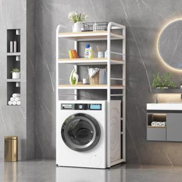 Imagem de Grande Prateleira De Stroage De Metal De 3 Andares Sobre A Máquina De Lavar Banheiro Organizador De Lavadora E Secadora Rack De Lavanderia Prateleira Prateleiras Unidades, White+natrual Color