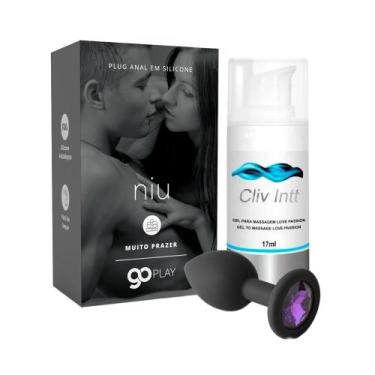 Imagem de Kit Anal Plug Silicone e Joia Preto Niu e Gel Lubrificante Dessensibil